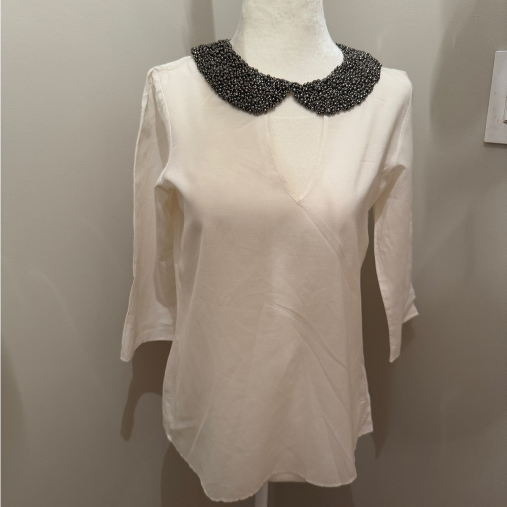 White Top with Beaded Collar